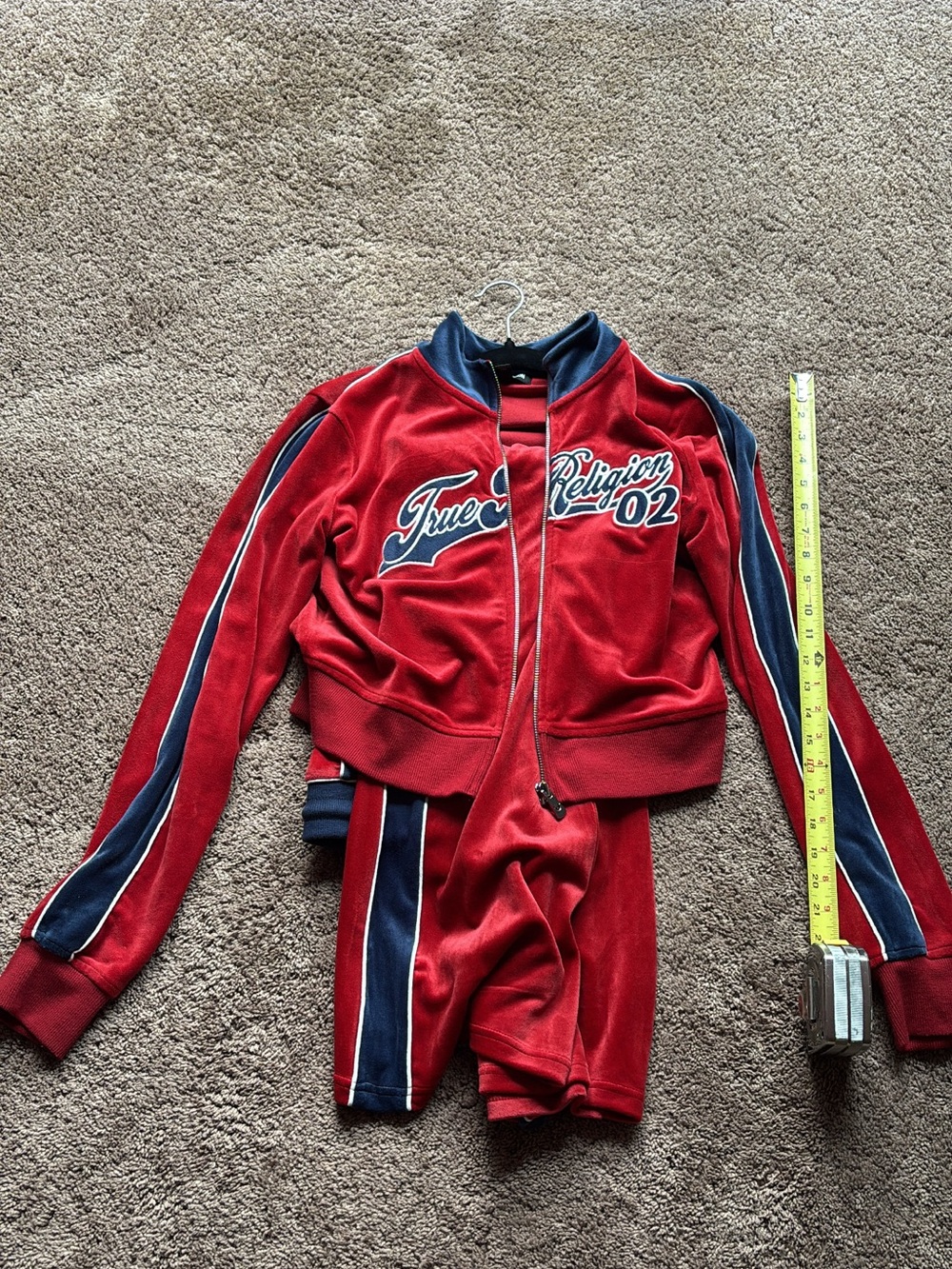 True Religion Red and Navy Velour Track Jacket and Pants